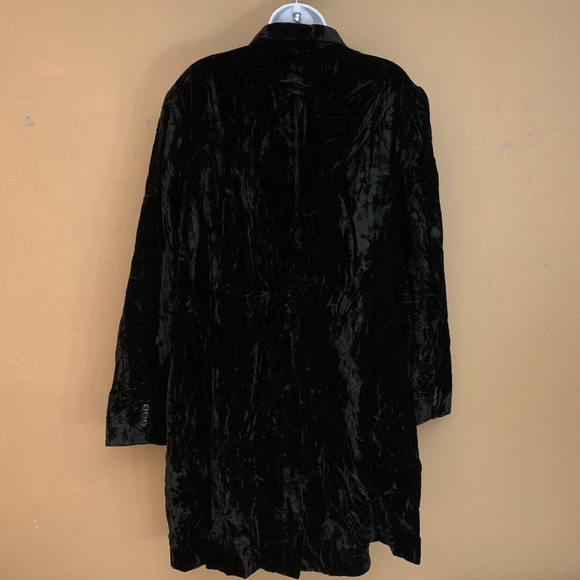 Black Crushed Velvet Trench Coat Large Gently worn Made by Working Classics - Picture 4 of 5